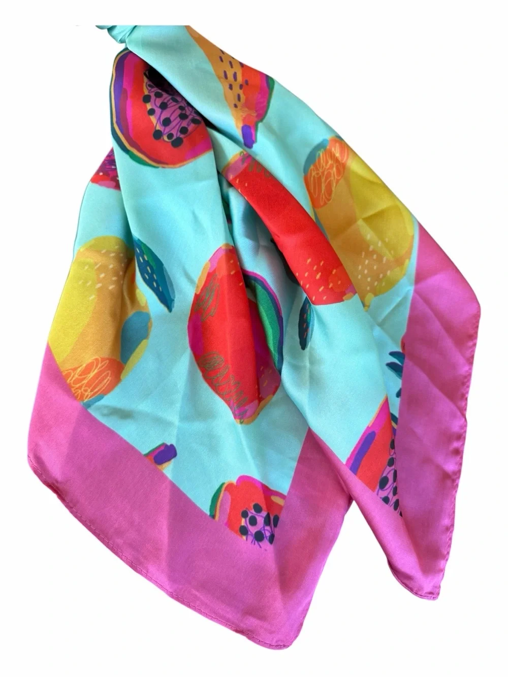 Piper K Fruit Print Scarf in Aqua and Pink Tropical Vacation Classic Style